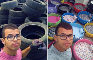 Armani Silva dělá dobrý skutek. Recykluje staré pneumatiky z pneuservisu a vytváří pelíšky pro pejsky a kočky